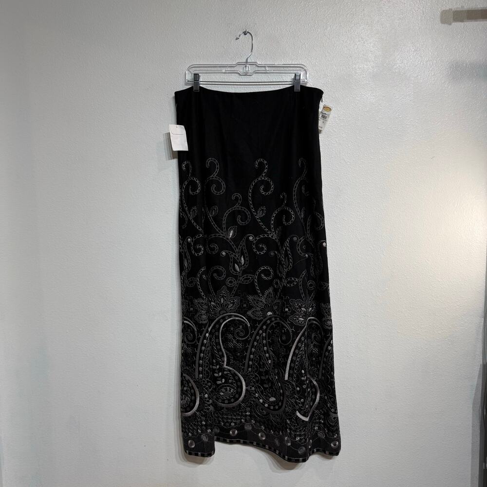 Talbots Black Maxi Skirt Embroidered Hem Classic Minimalist Sz 16 NWT